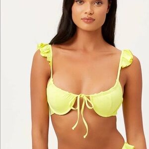 Frankie's Bikinis Birdie Yellow Ruffle Bikini Top